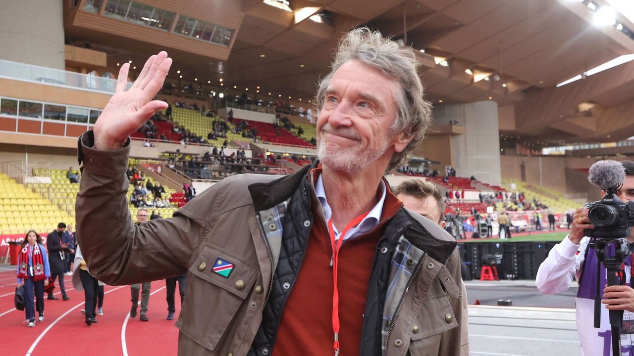 Sir James Arthur 'Jim' Ratcliffe waves before the French L1 football match between AS Monaco and OGC Nice at the "Louis II Stadium" in Monaco.