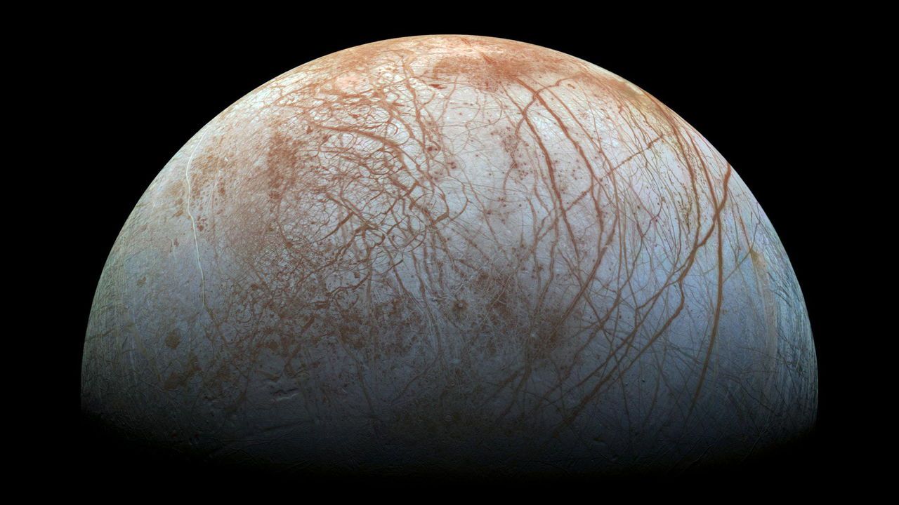 Surface of Jupiter's icy moon Europa.